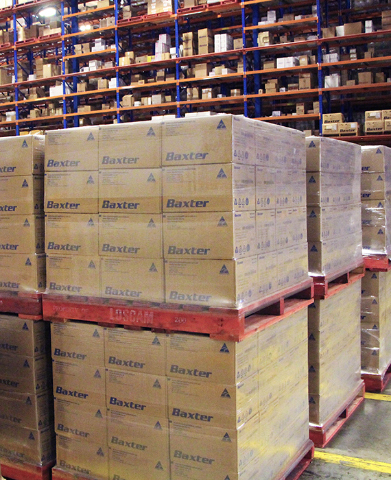 cardboard baxter packaging in warehouse