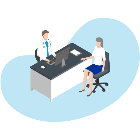 Illustration of doctor sitting with patient at desk